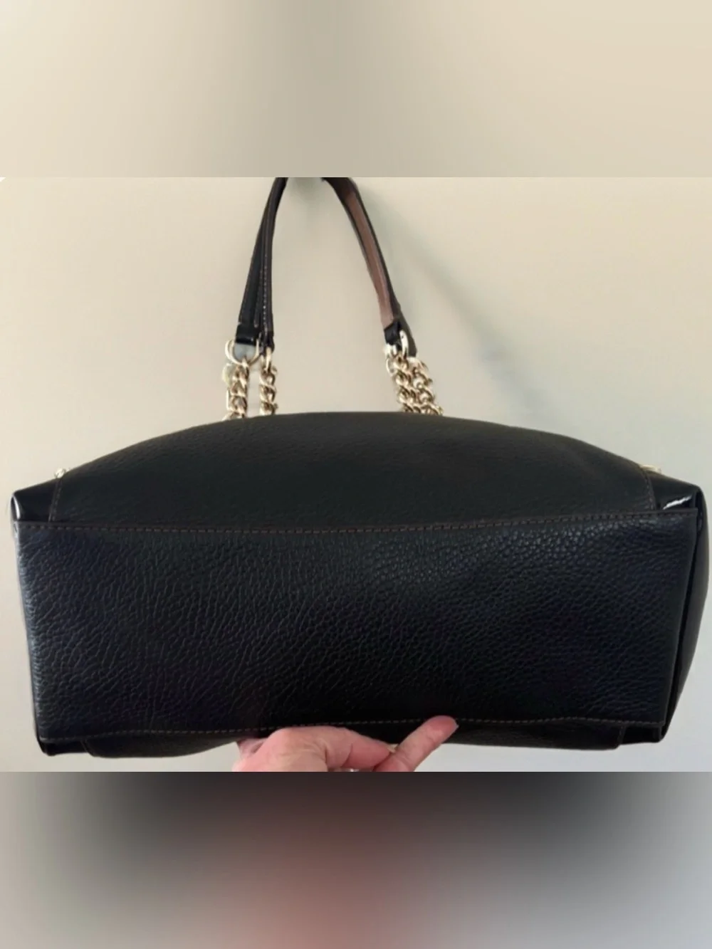 Coach Black Leather Tote with Gold Chain Straps
